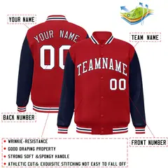 Red White-Navy Raglan Sleeves Varsity Full-Snap Letterman Jacket 2