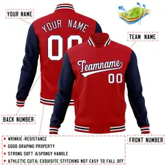 Red White-Navy Raglan Sleeves Varsity Full-Snap Letterman Jacket 4