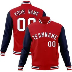 Red White-Navy Raglan Sleeves Varsity Full-Snap Letterman Jacket 1