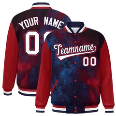 Red White-Navy Tie Dye Graffiti Varsity Letterman Jacket 1