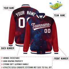 Red White-Navy Tie Dye Graffiti Varsity Letterman Jacket 2