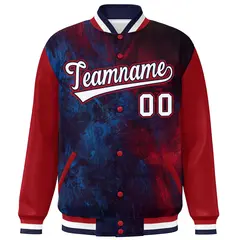 Red White-Navy Tie Dye Graffiti Varsity Letterman Jacket 3