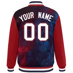 Red White-Navy Tie Dye Graffiti Varsity Letterman Jacket 4