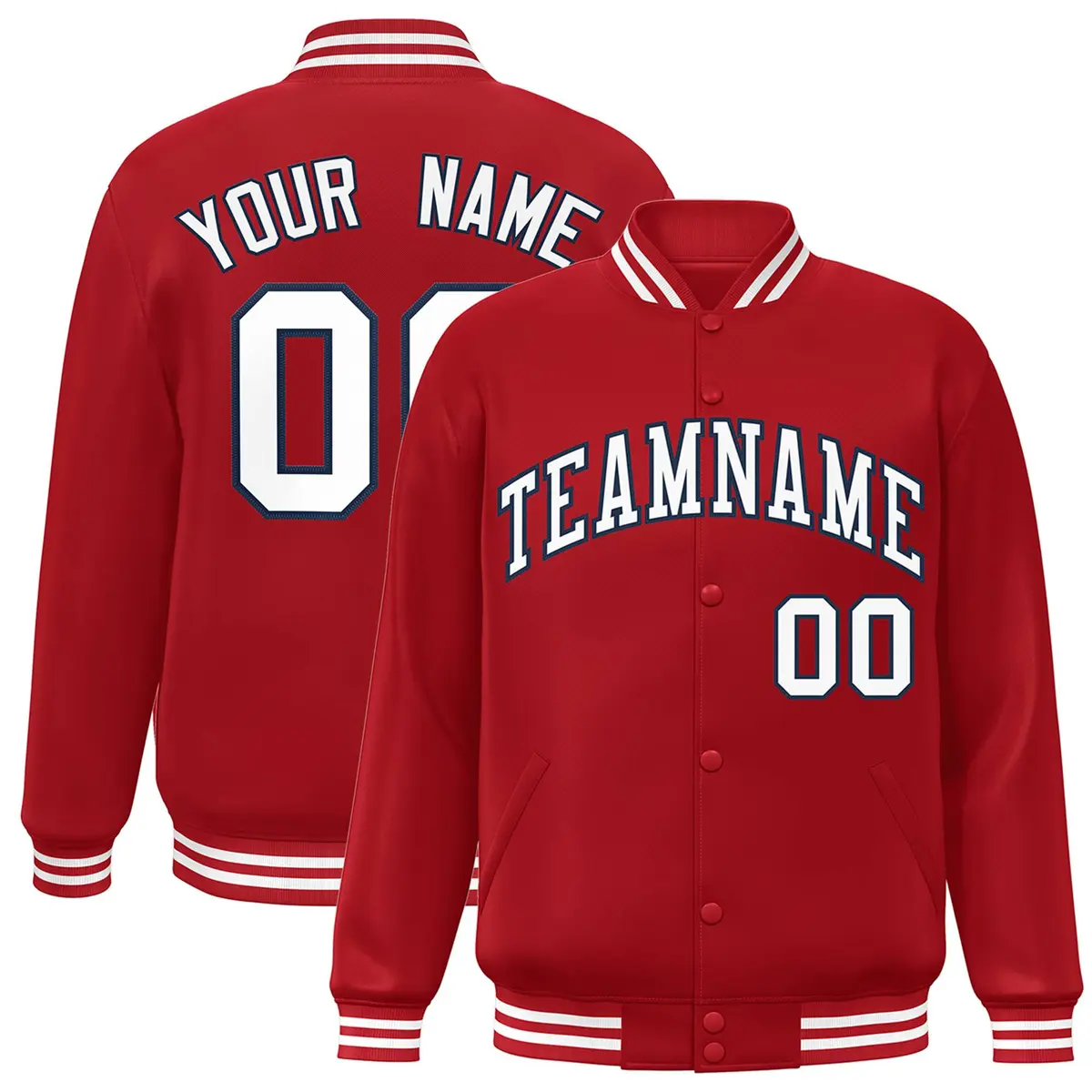 Red White-Navy Two Tone Letterman Varsity Full-Snap Jacket