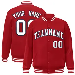 Red White-Navy Two Tone Letterman Varsity Full-Snap Jacket 1