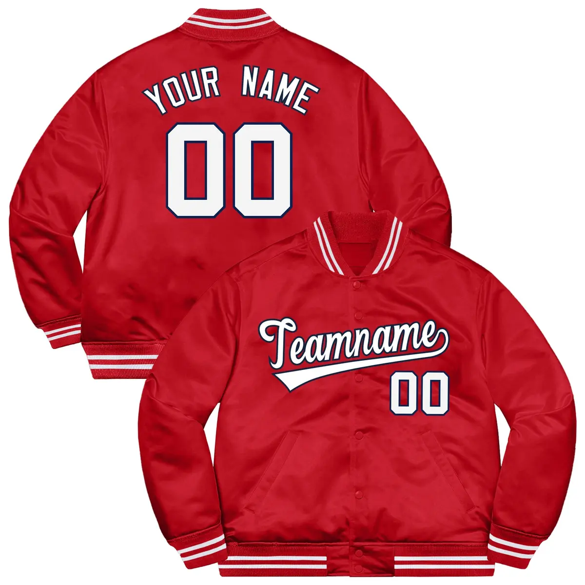 Red White-Navy Varsity Full-Snap Letterman Jacket