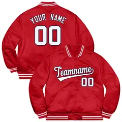 Red White-Navy Varsity Full-Snap Letterman Jacket