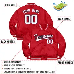 Red White-Navy Varsity Full-Snap Letterman Jacket 2