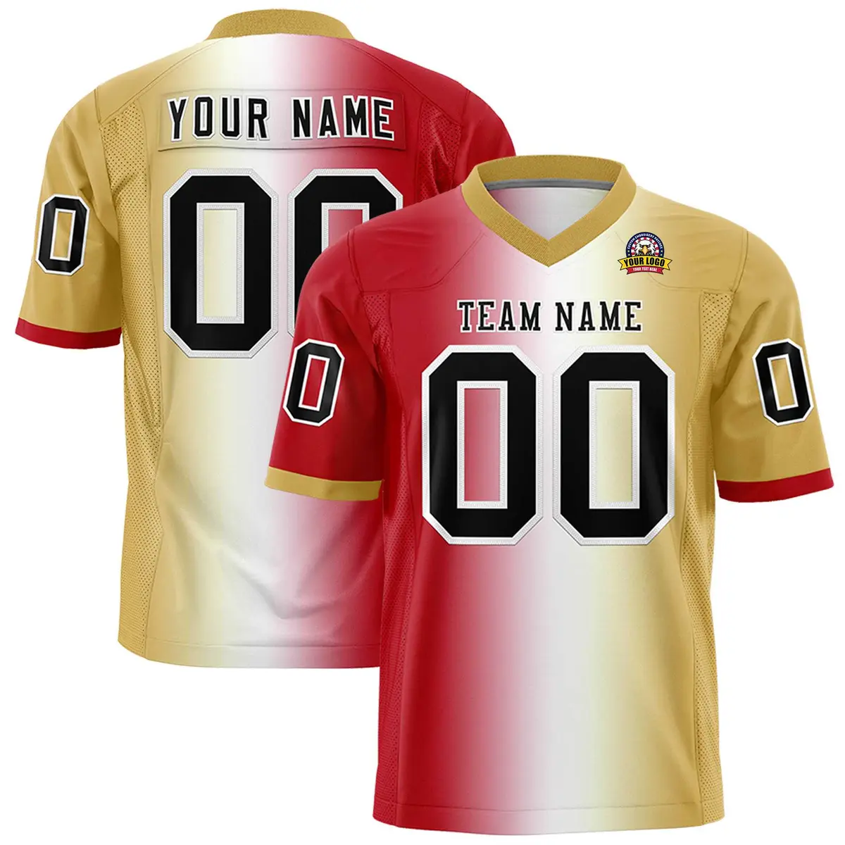 Red White-Old Gold Gradient Football Jersey