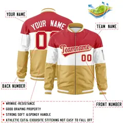 Red White-Old Gold Varsity Color Block Full-Zip Letterman Bomber Jacket 2