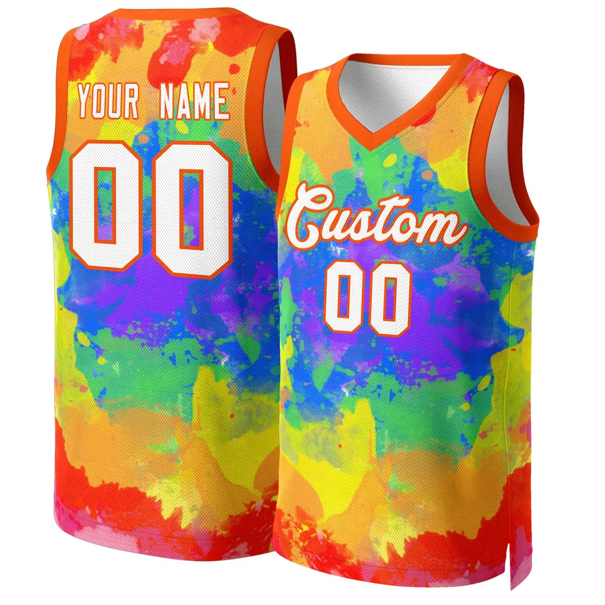 Red White-Orange Graffiti Pattern Mesh Basketball Jersey Tops