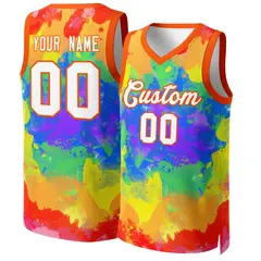 Red White-Orange Graffiti Pattern Mesh Basketball Jersey Tops 1