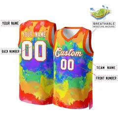 Red White-Orange Graffiti Pattern Mesh Basketball Jersey Tops 2