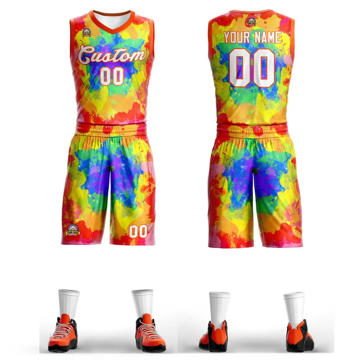 Red White-Orange Graffiti Pattern Mesh Basketball Jersey