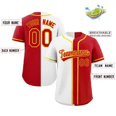 Red White-Orange Split Fashion Baseball Jersey 2