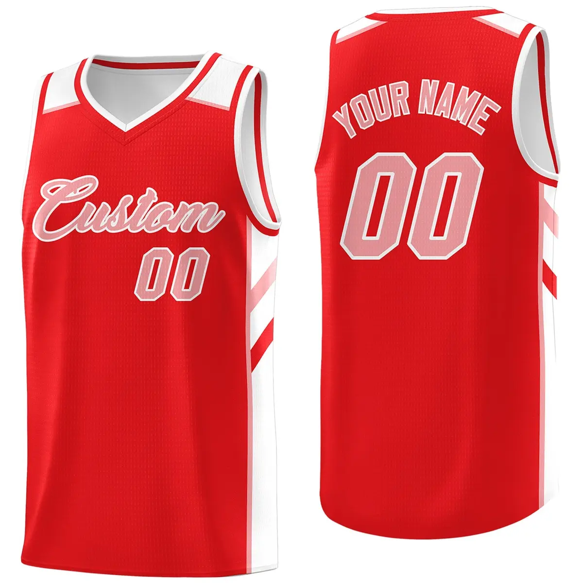 Red White Pink Classic Athletic Basketball Jersey