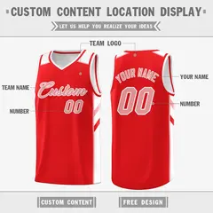 Red White Pink Classic Athletic Basketball Jersey 2