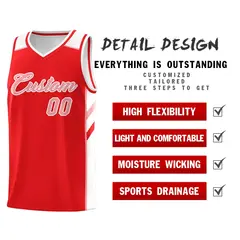 Red White Pink Classic Athletic Basketball Jersey 4