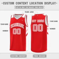 Red White-Pink Classic Athletic Basketball Jersey 2