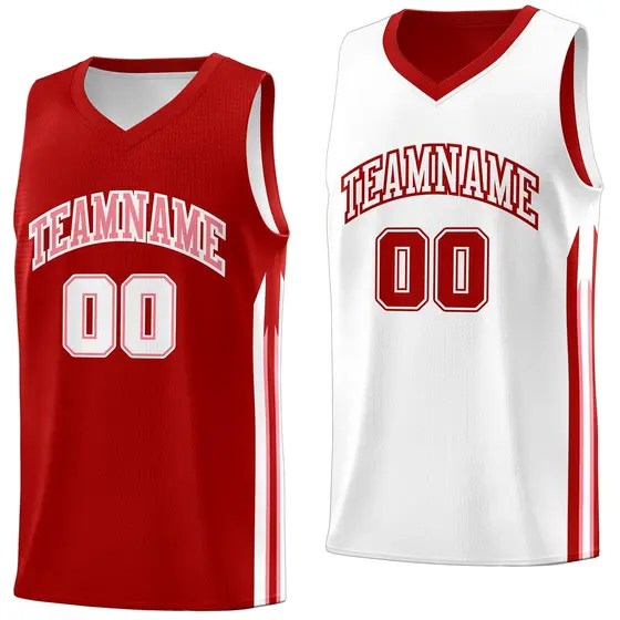Red White-Pink Double Side Training Basketball Jersey
