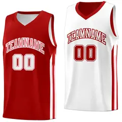 Red White-Pink Double Side Training Basketball Jersey 1