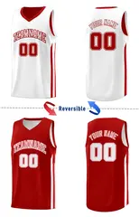 Red White-Pink Double Side Training Basketball Jersey 4