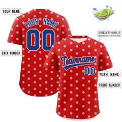 Red White Polka Dot Graffiti Baseball Jersey 2