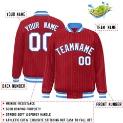 Red White-Powder Blue Stripe Letterman Bomber Varsity Jacket 2