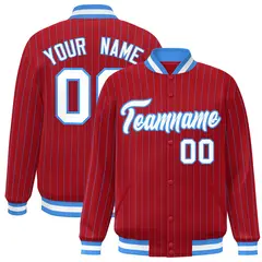 Red White-Powder Blue Stripe Letterman Bomber Varsity Jacket