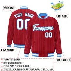 Red White-Powder Blue Stripe Letterman Bomber Varsity Jacket 2