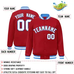 Red White-Powder Blue Varsity Full-Snap Letterman Jacket 2