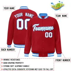 Red White-Powder Blue Varsity Full-Snap Letterman Jacket 2
