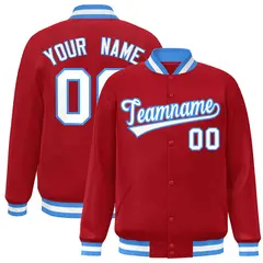 Red White-Powder Blue Varsity Full-Snap Letterman Jacket 1