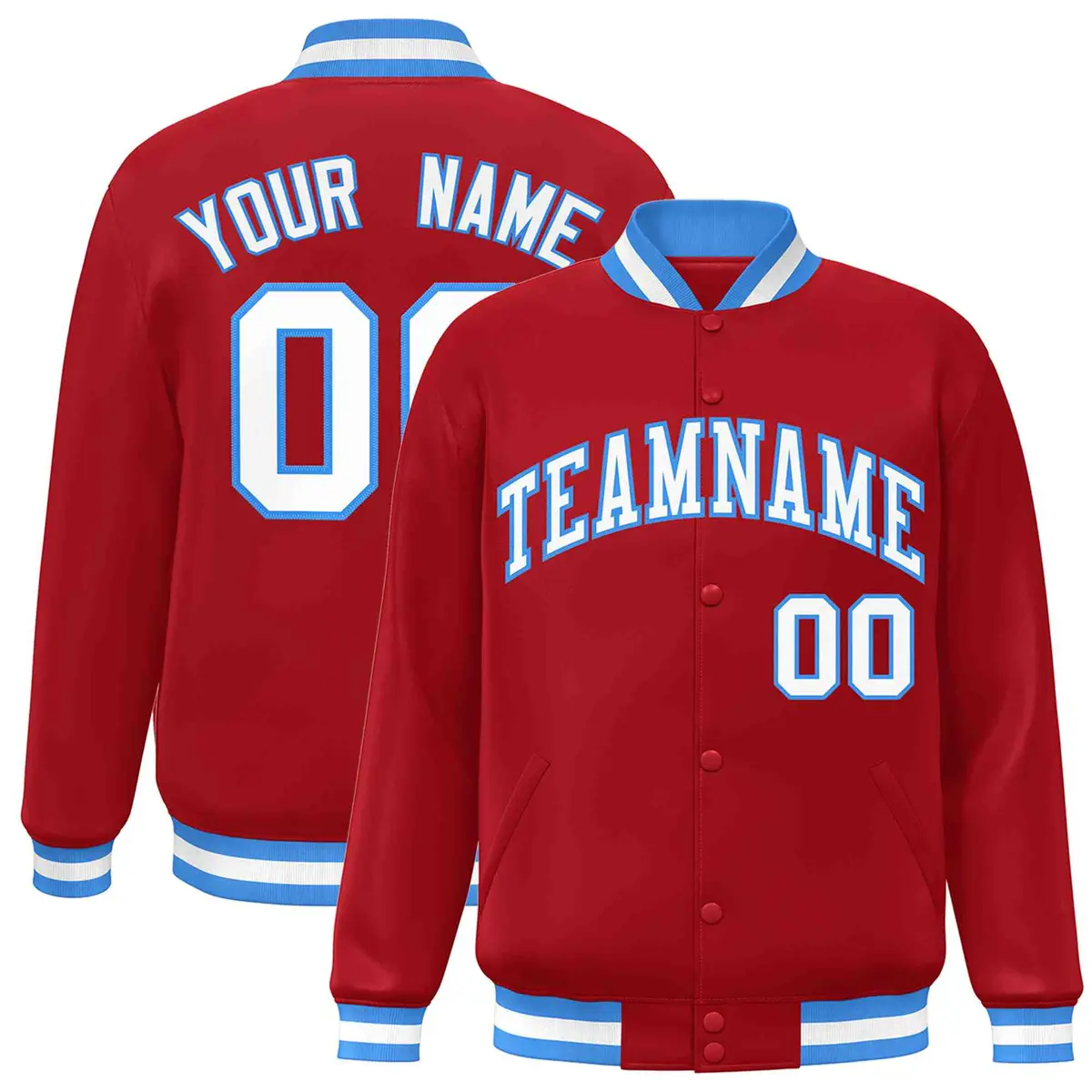 Red White-Powder Blue Varsity Full-Snap Letterman Jacket