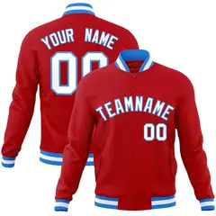 Red White-Powder Blue Varsity Full-Snap Letterman Jacket 1