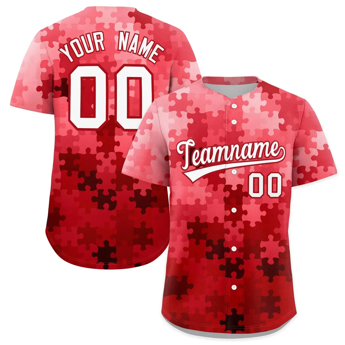 Red White Puzzle Elements Baseball Jersey