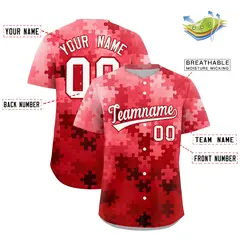 Red White Puzzle Elements Baseball Jersey 2