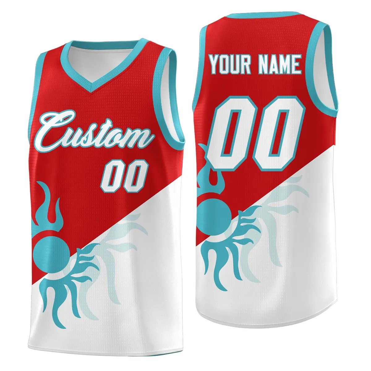 Red White Radiant Sun Two Tone Athletic Basketball Jersey