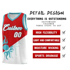 Red White Radiant Sun Two Tone Athletic Basketball Jersey 3