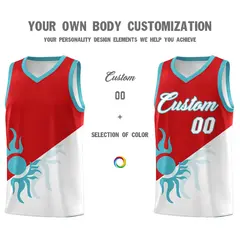 Red White Radiant Sun Two Tone Athletic Basketball Jersey 4