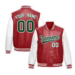 Red White Raglan Full-Snap Varsity Faux Leather Letterman Jacket 1