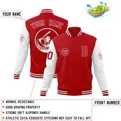 Red White Raglan Full-Snap Varsity Letterman Baseball Jacket 4