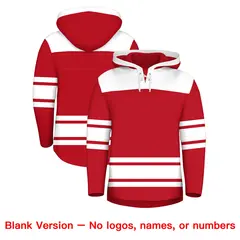 Red White Raglan Lace-Up Neck Hockey Hoodie Jersey 7