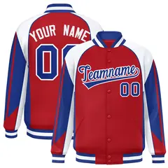 Red White Raglan Sleeves Varsity Full-Snap Color Block Letterman Jacket 1