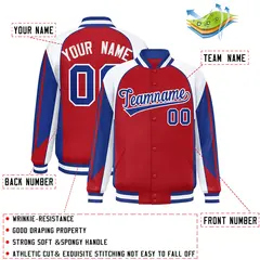 Red White Raglan Sleeves Varsity Full-Snap Color Block Letterman Jacket 2