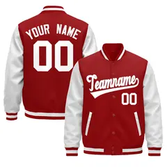 Red White Raglan Varsity Full-Snap Letterman Jacket 1