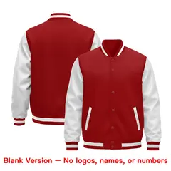 Red White Raglan Varsity Full-Snap Letterman Jacket 2