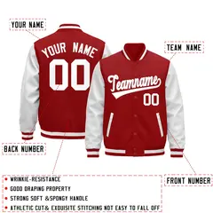 Red White Raglan Varsity Full-Snap Letterman Jacket 3