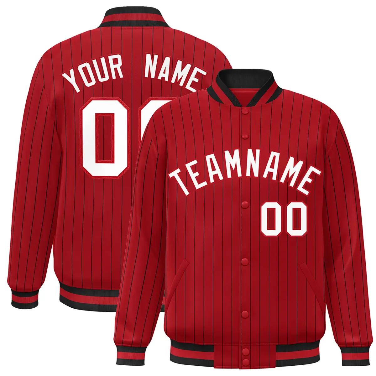 Red White Red-Black Stripe Letterman Bomber Varsity Jacket