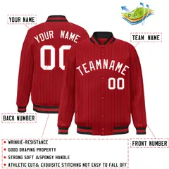 Red White Red-Black Stripe Letterman Bomber Varsity Jacket 2